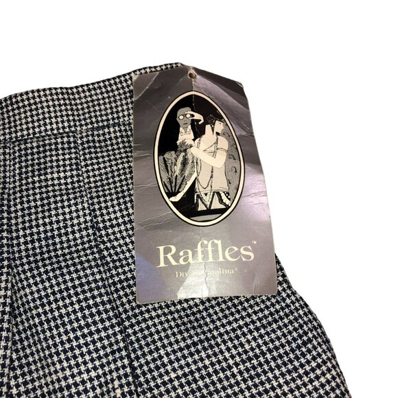 NWT VTG BLUE HOUNDSTOOTH A LINE SKIRT 26" RAFFLES LINEN BLEND FULLY LINE WOMENS - Picture 3 of 6